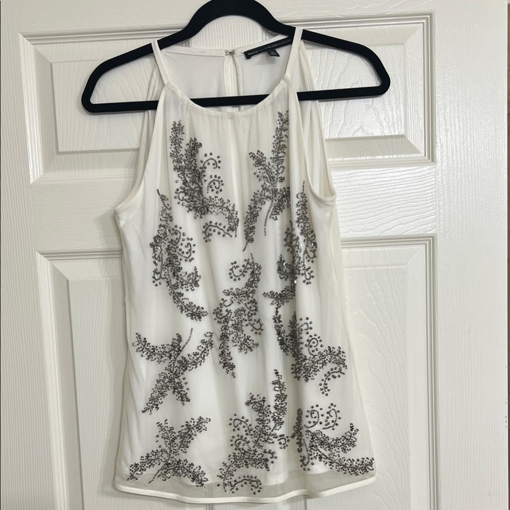 White House Black Market White Beaded Blouse